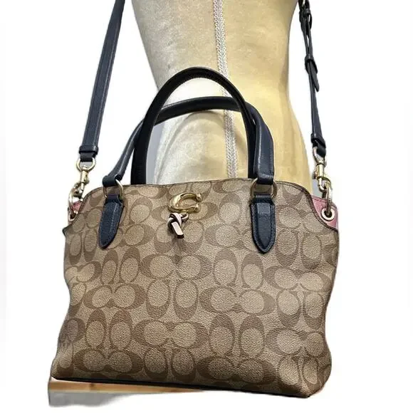 COACH Remi Navy Brown Signature Satchel Saddle Crossbody Bag MRSP $398 - Picture 2 of 15